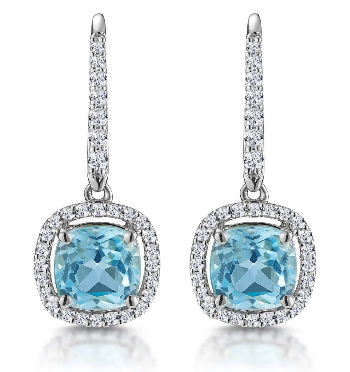 2ct Blue Topaz and Lab Diamond Halo Earrings 9KW Gold Asteria