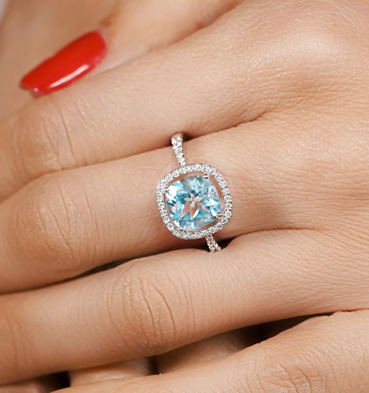 2ct Blue Topaz and Lab Diamond Shoulders Asteria Ring in 9K White Gold - Image 4