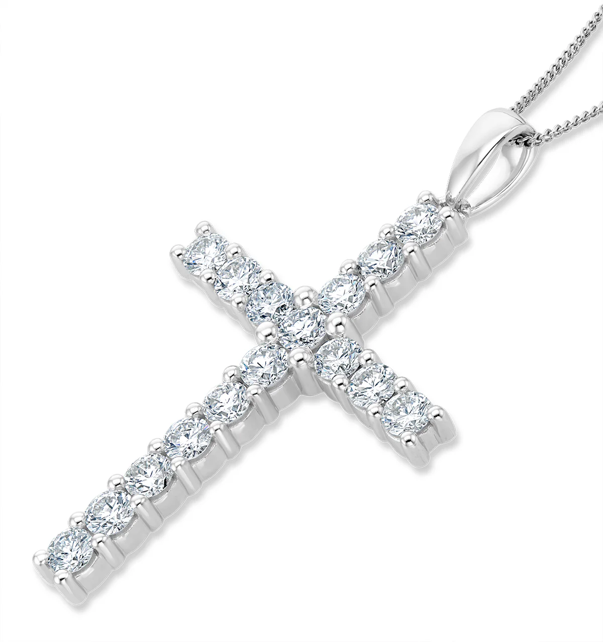 2ct Lab Diamond Cross Claw Set Necklace Pendant H/Si in 9K White Gold - Image 3