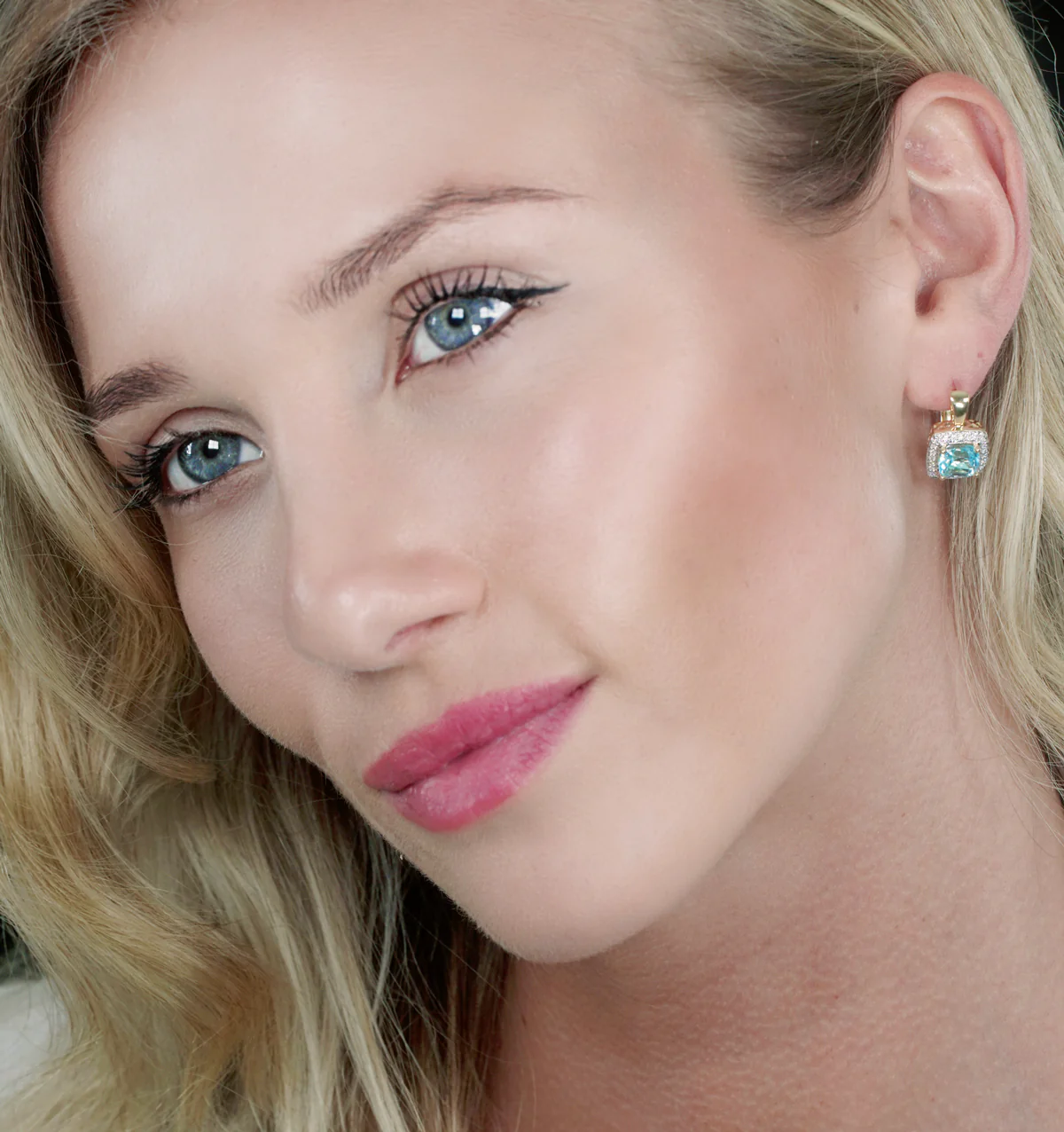 3ct Blue Topaz and Diamond Halo Earrings 18K Gold - Asteria Collection - Image 2