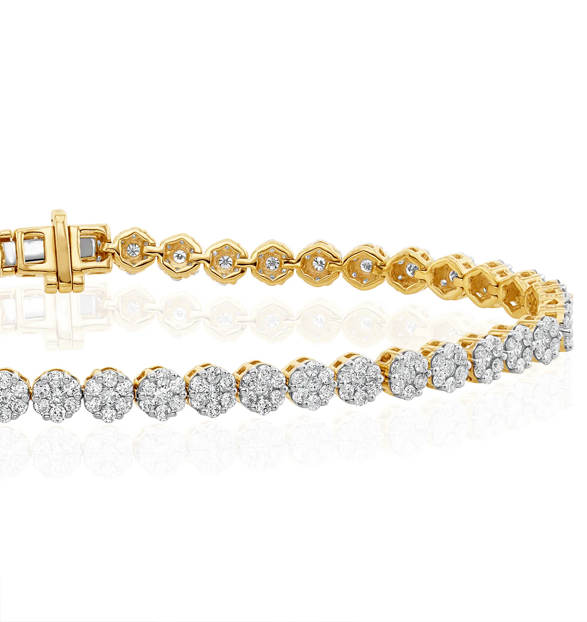 3ct Cluster Lab Diamond Tennis Bracelet H/Si Set in 9K Yellow Gold - Image 3