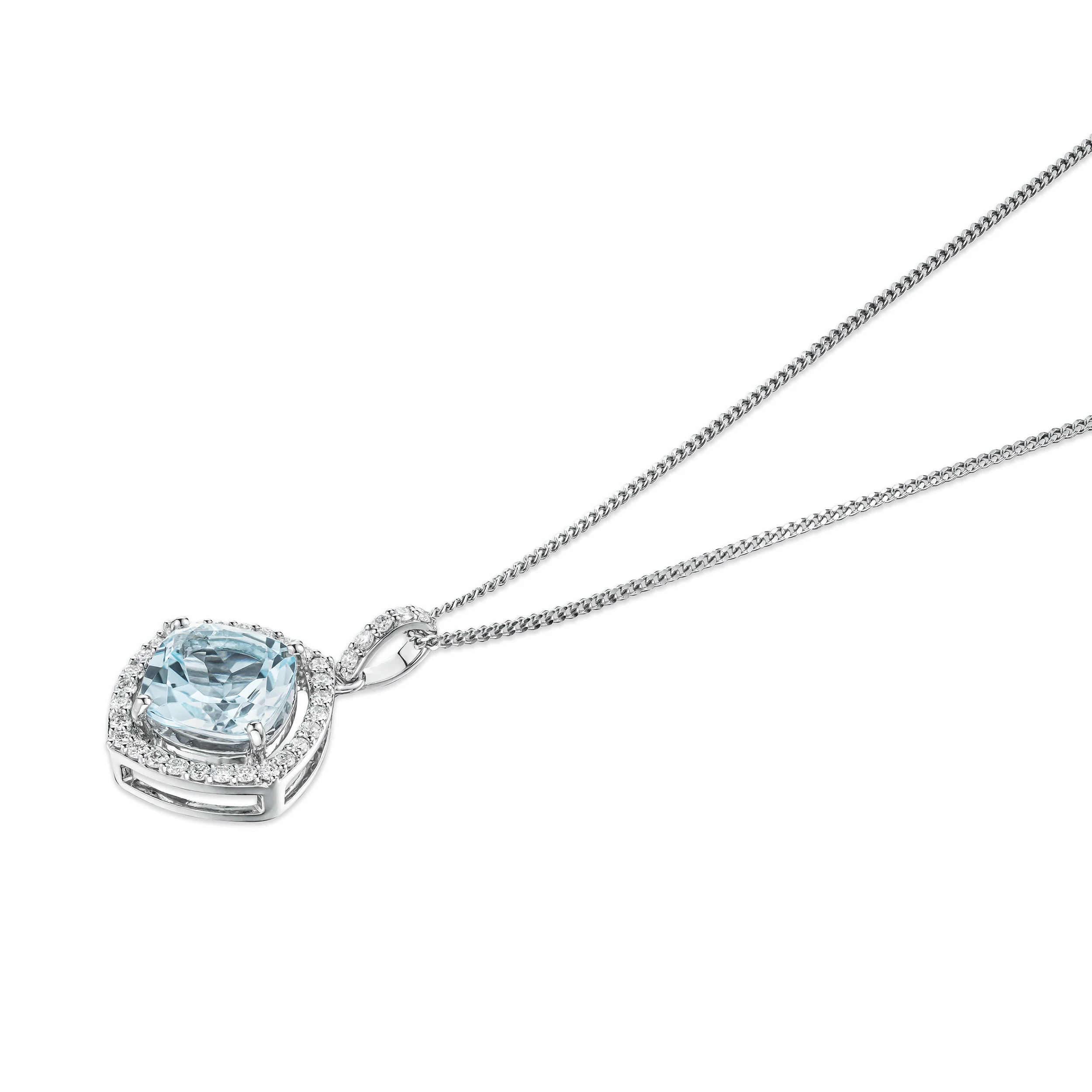 5.40ct Blue Topaz and Lab Diamond Halo Asteria Necklace in 925 Sterling Silver - Image 3