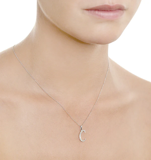 925 Silver Lab Diamond Initial 'C' Necklace 0.05ct - Image 4