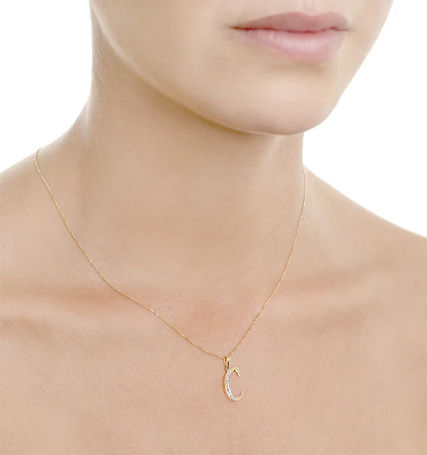 9K Gold Diamond Initial 'C' Necklace 0.05ct - Image 4