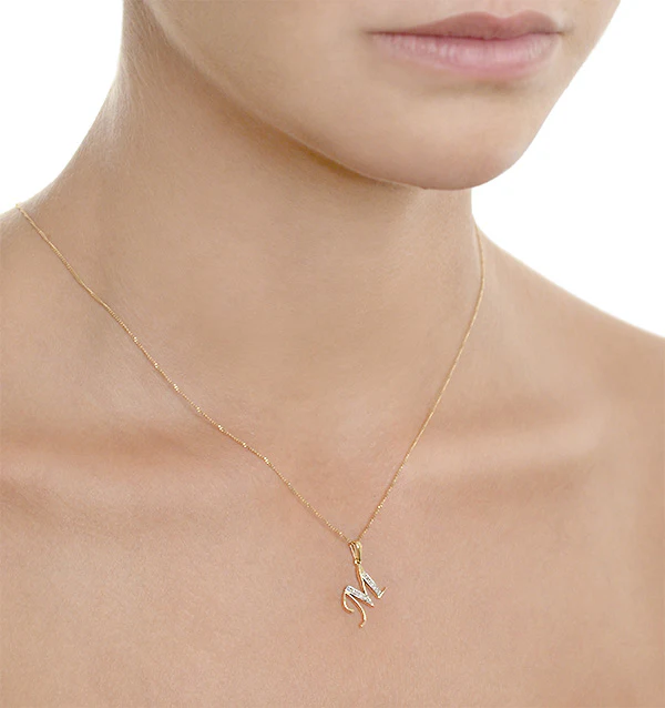 9K Gold Diamond Initial 'M' Necklace 0.05ct - Image 4