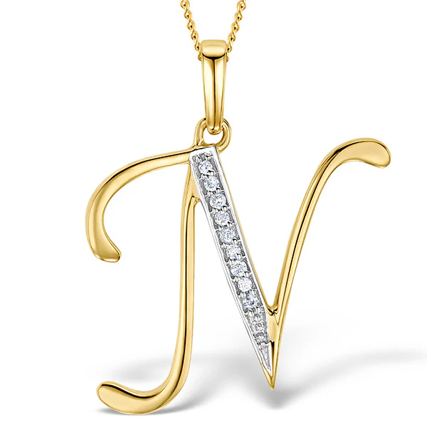 9K Gold Diamond Initial 'N' Necklace 0.05ct