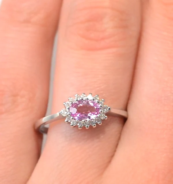 9K White Gold Diamond and Pink Sapphire Ring 0.18ct - Image 3