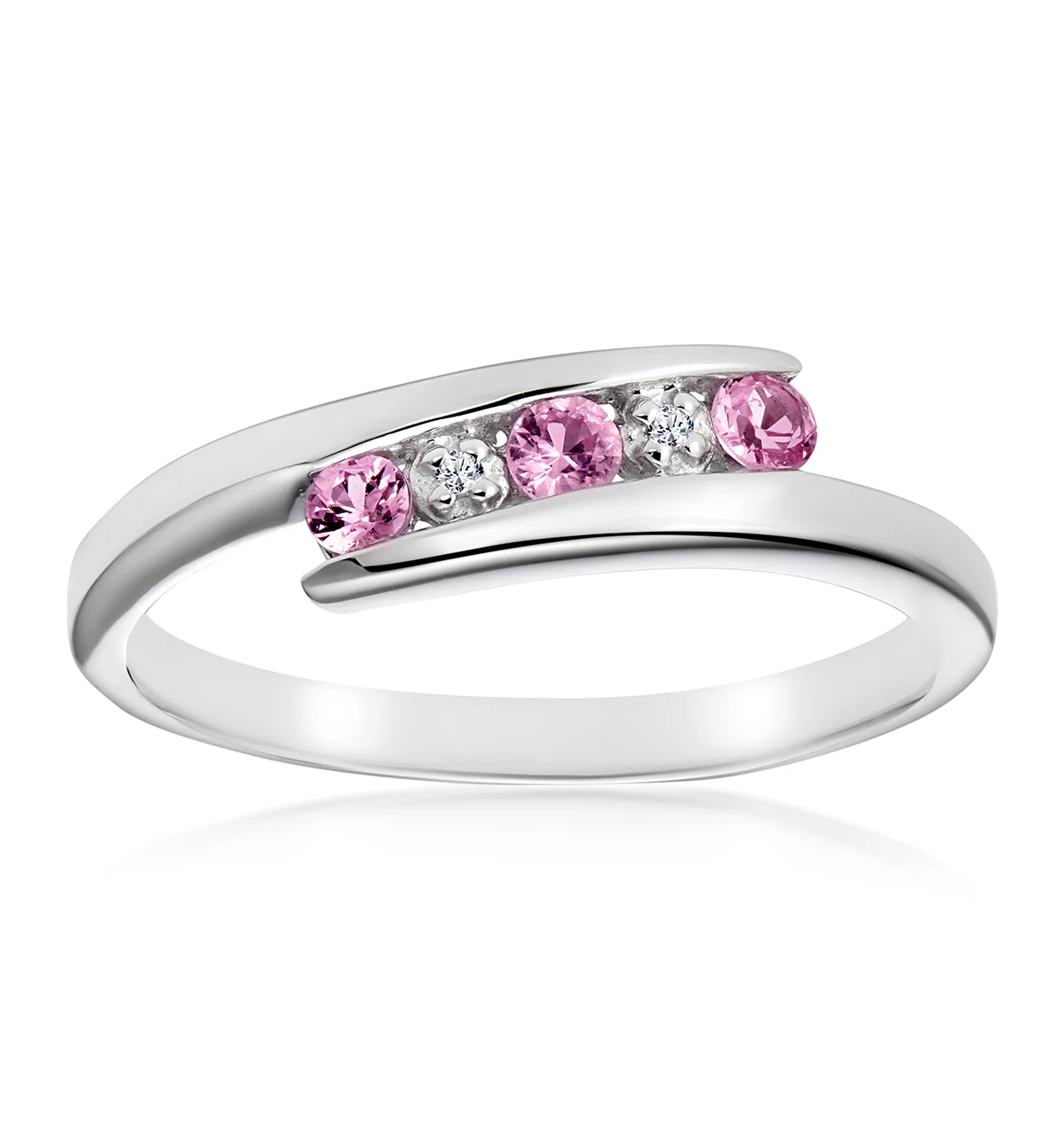 9K White Gold Diamond and Pink Sapphire Ring - Image 2