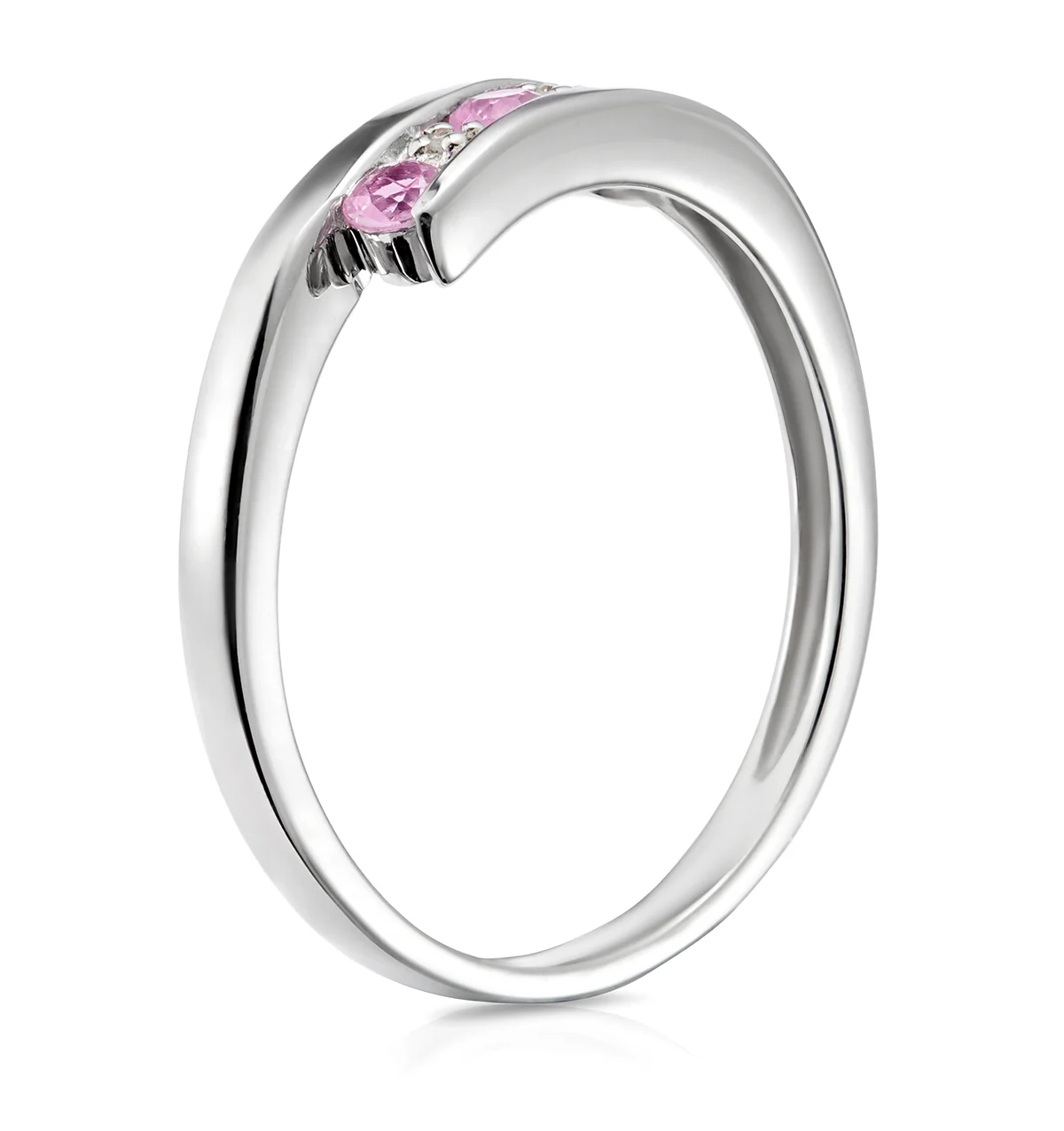 9K White Gold Diamond and Pink Sapphire Ring - Image 3