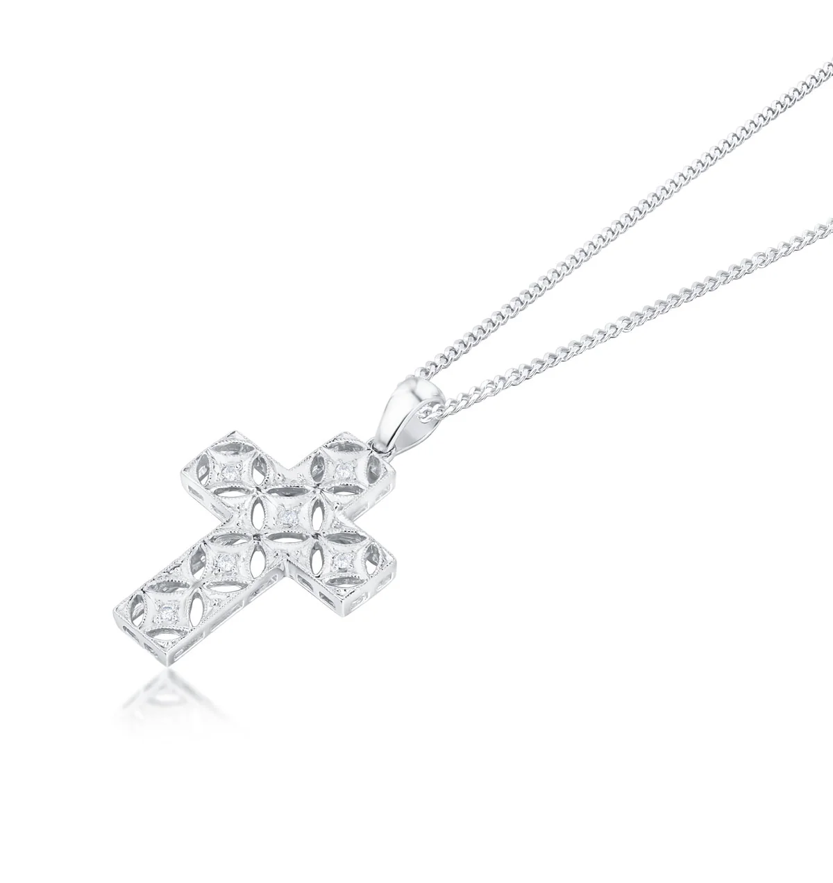 9K White Gold Diamond Design Cross Pendant (0.10ct) - Image 2