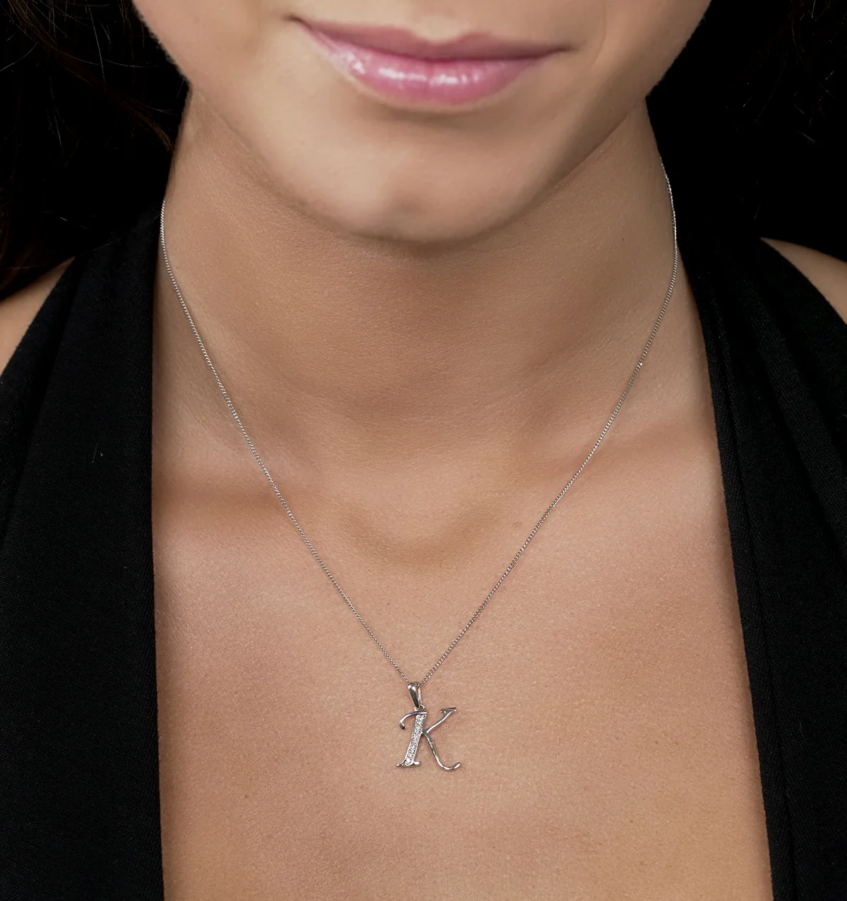 9K White Gold Diamond Initial 'K' Necklace 0.05ct - Image 2