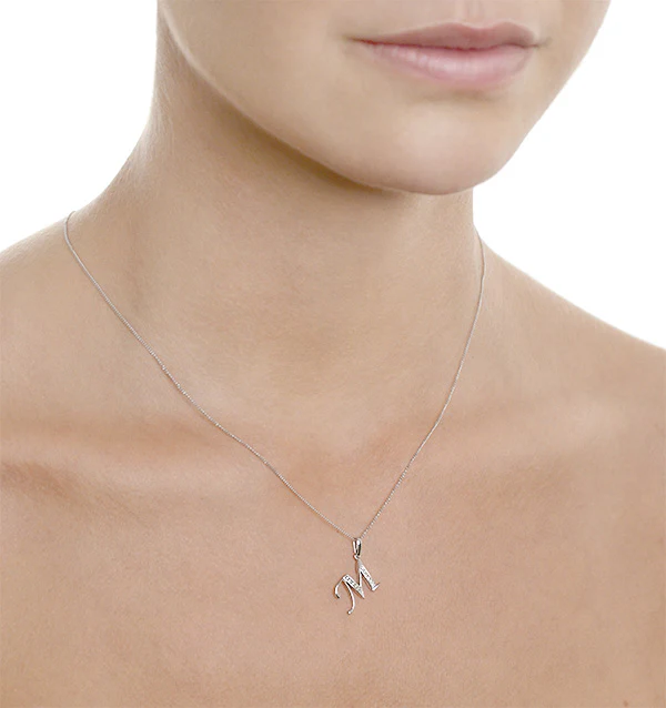 9K White Gold Diamond Initial 'M' Necklace 0.05ct - Image 4