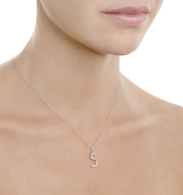 9K White Gold Diamond Initial 'S' Necklace 0.05ct - Image 4