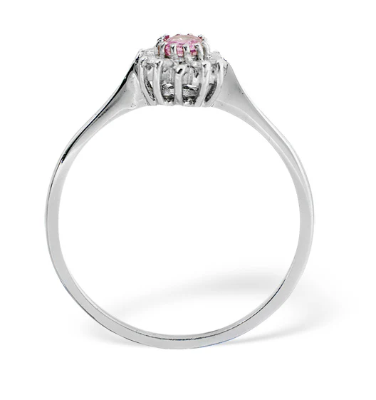 9K White Gold Diamond Pink Sapphire Ring 0.06ct A4301 - Image 2