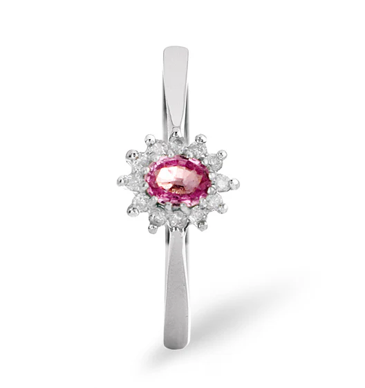 9K White Gold Diamond Pink Sapphire Ring 0.06ct A4301 - Image 3