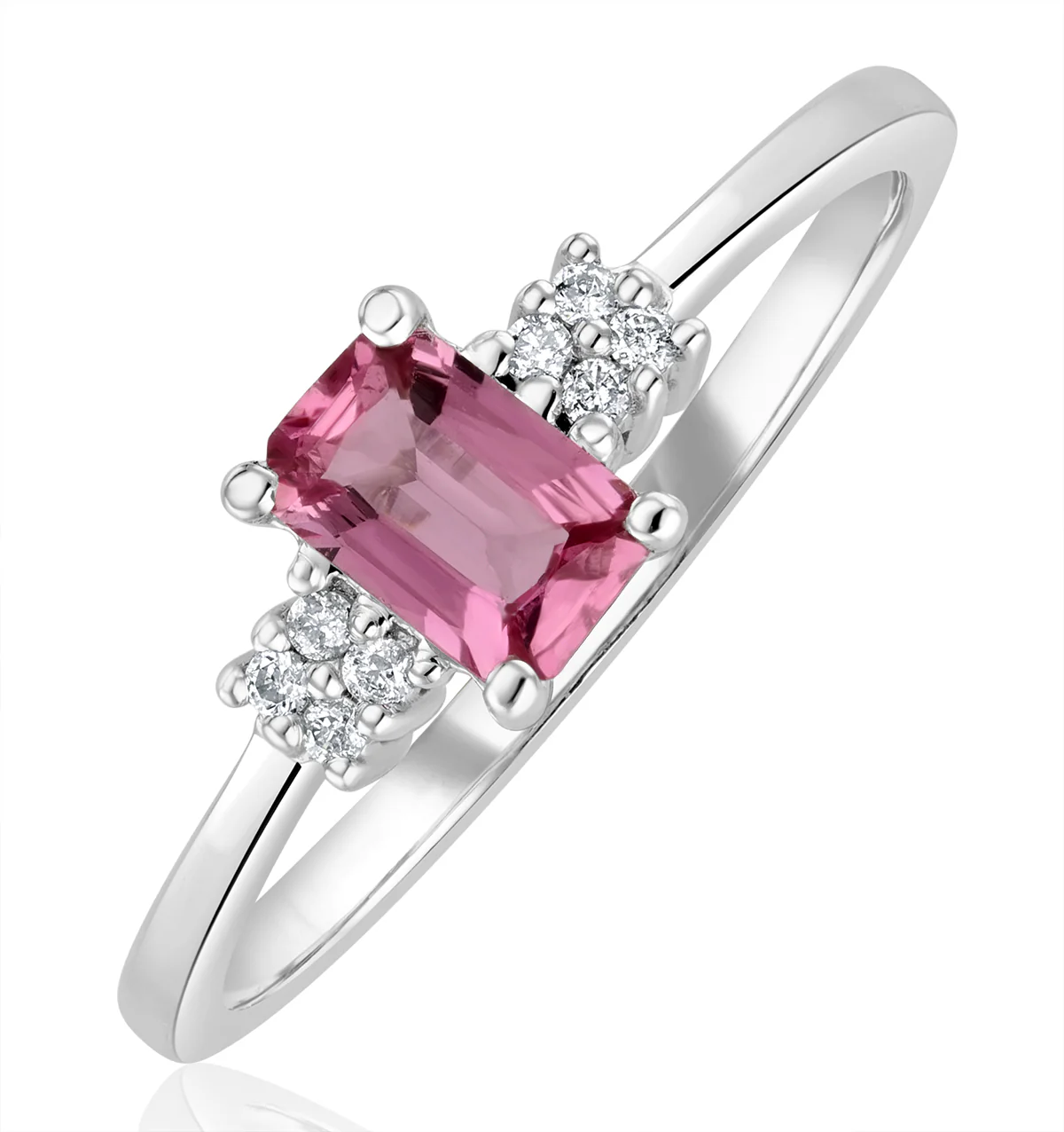 9K White Gold Diamond Pink Sapphire Ring 0.06ct