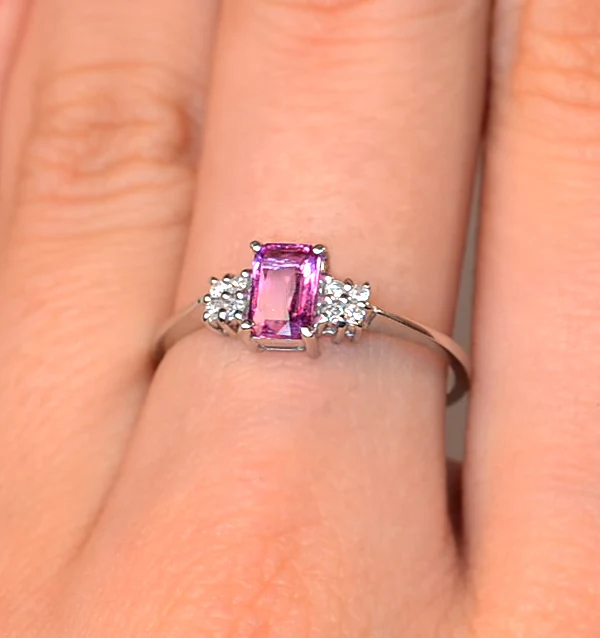 9K White Gold Diamond Pink Sapphire Ring 0.06ct - Image 4