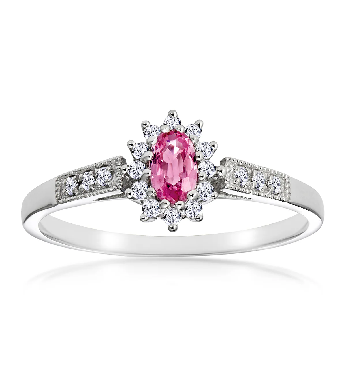 9K White Gold Diamond Pink Sapphire Ring 0.14ct - Image 2