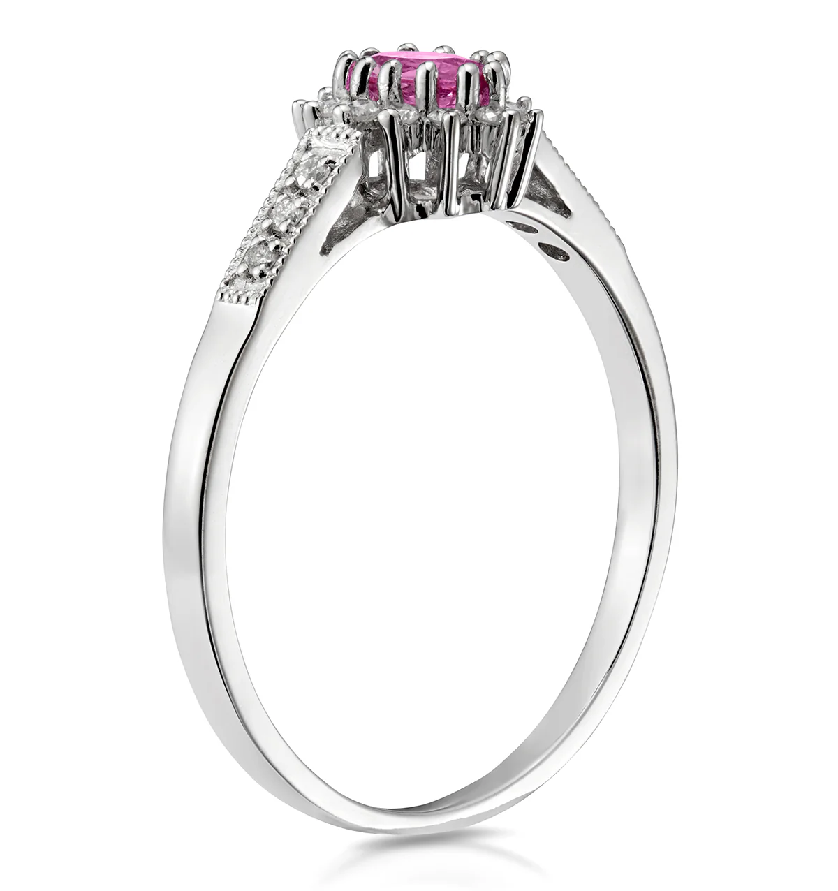 9K White Gold Diamond Pink Sapphire Ring 0.14ct - Image 3