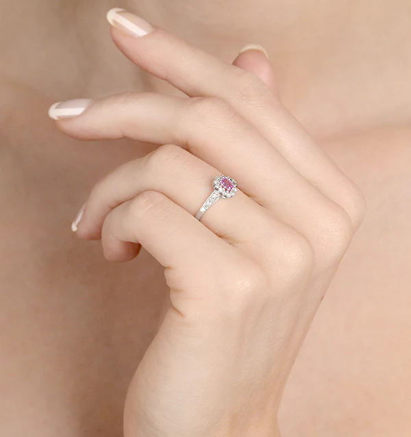 9K White Gold Diamond Pink Sapphire Ring 0.14ct - Image 4