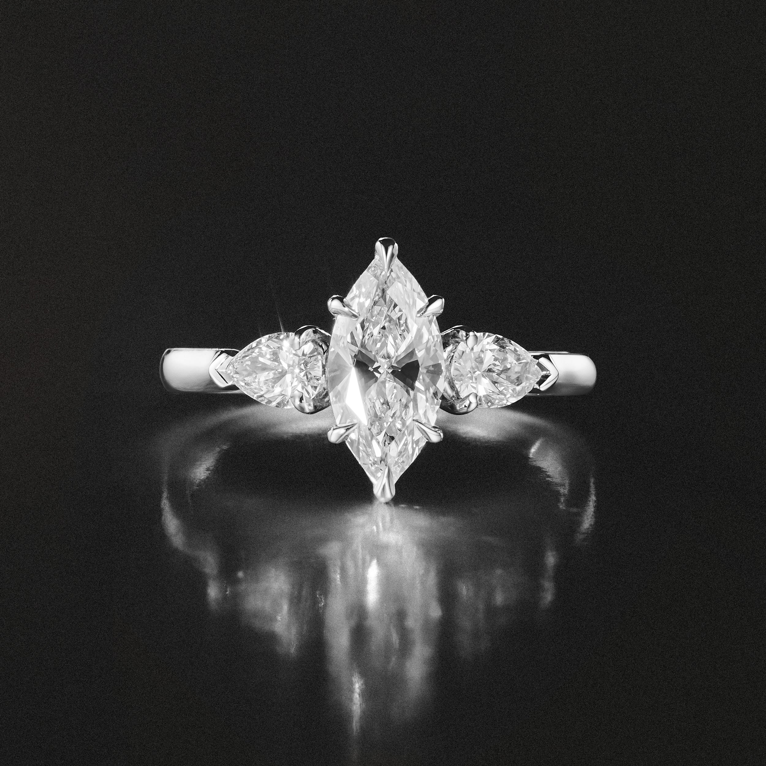 Adore 1.50ct Marquise Cut Lab Diamond 3 Stone Engagement Ring in Platinum - Image 8