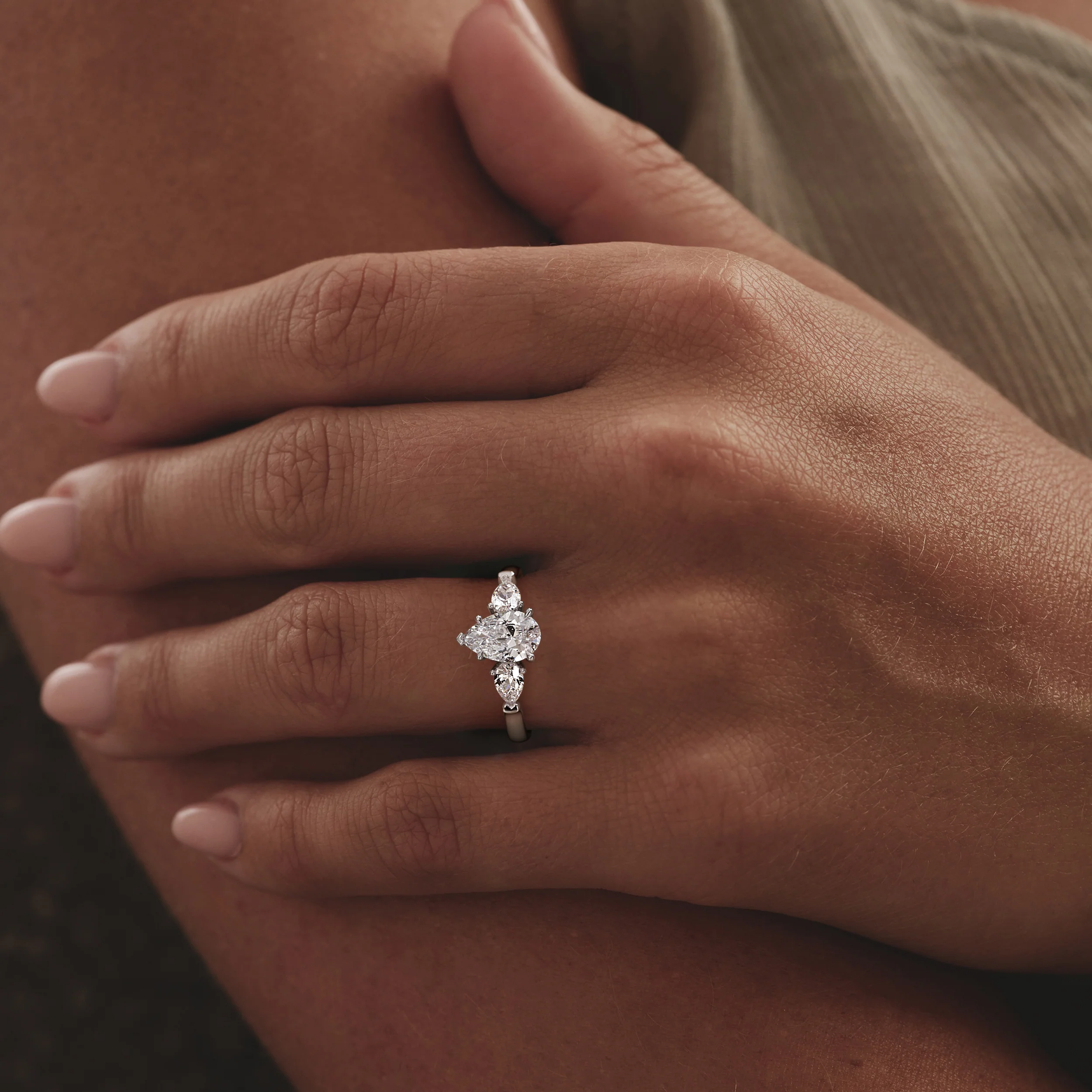 Adore 1.50ct Pear Cut Lab Diamond 3 Stone Engagement Ring in Platinum - Image 2