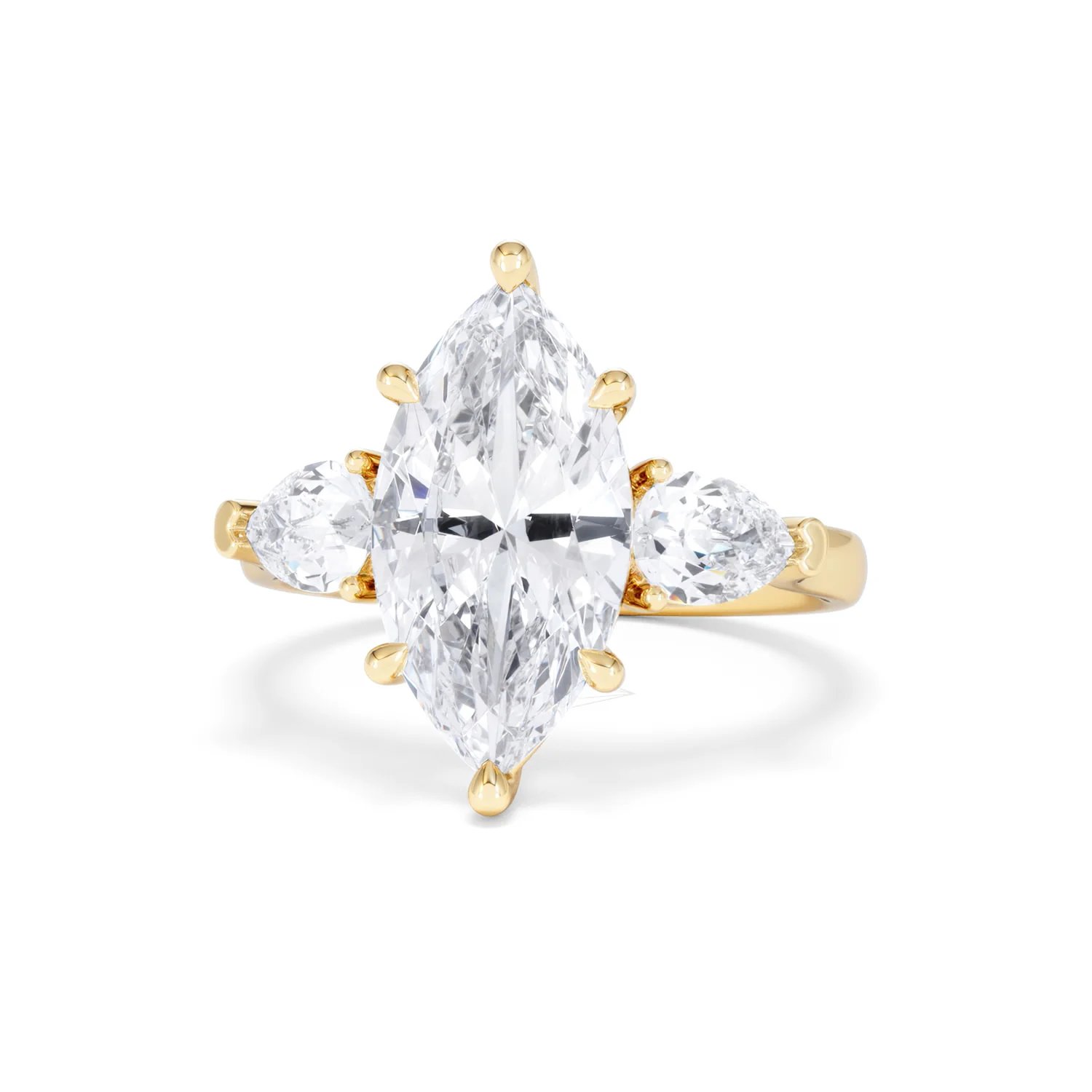Adore 3.80ct Marquise Cut Lab Diamond 3 Stone Engagement Ring in 18K Yellow Gold - Image 85