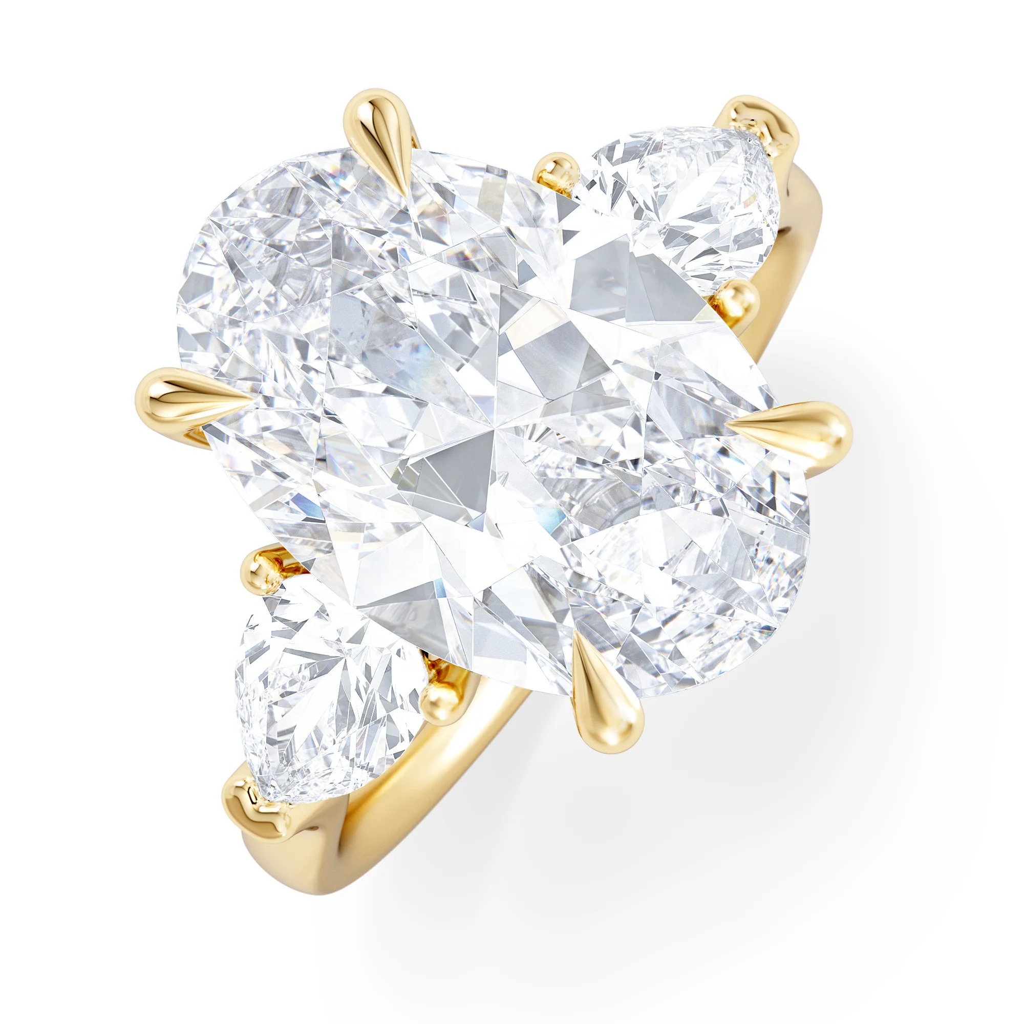 Adore 6.00ct Oval Cut Lab Diamond 3 Stone Engagement Ring in 18K Yellow Gold