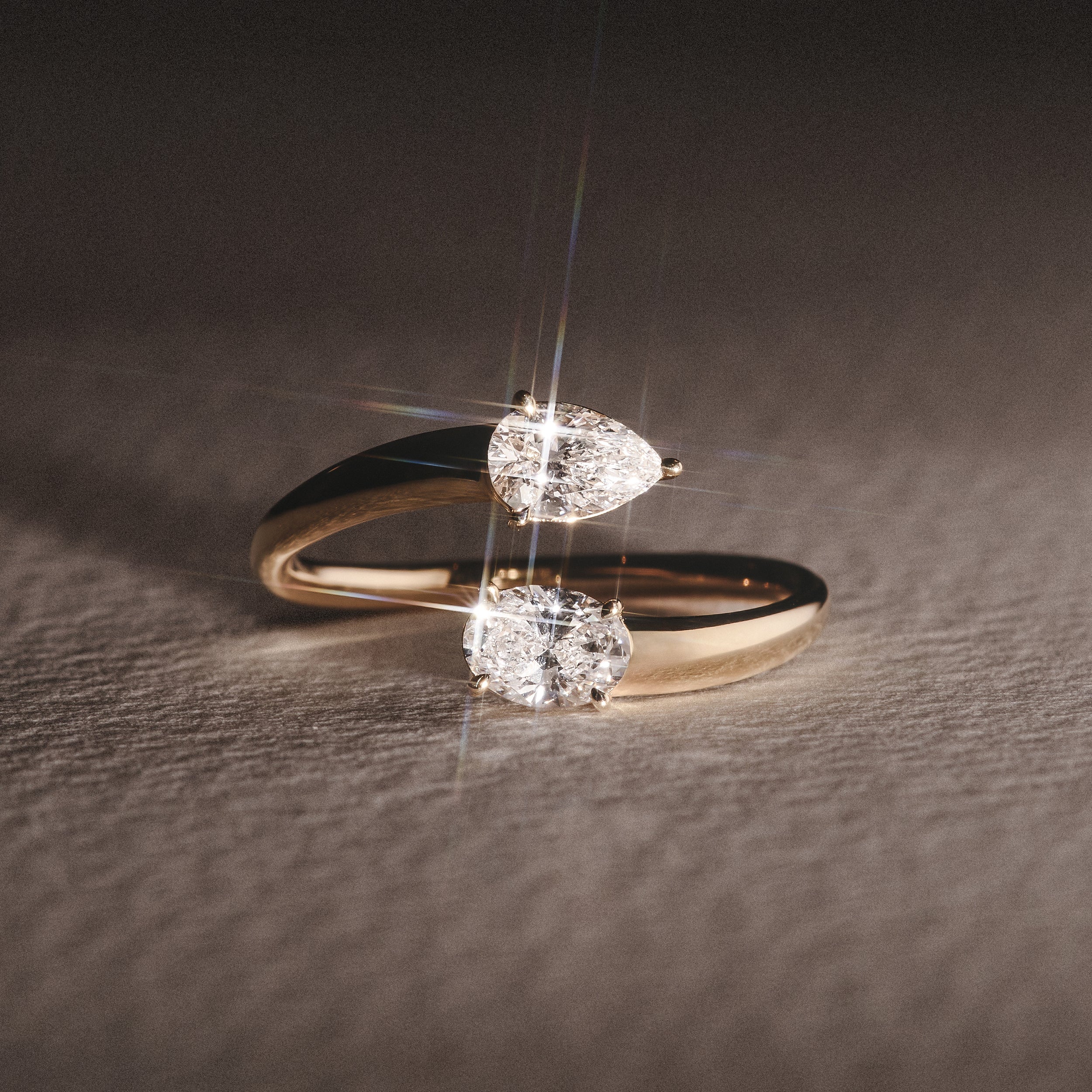 Affinity 0.80ct Oval and Pear Cut Lab Diamond 2 Stone Ring in 18K Yellow Gold - Image 6