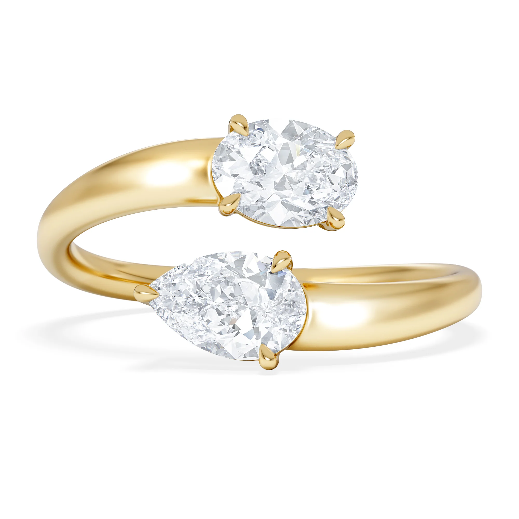 Affinity 0.80ct Oval and Pear Cut Lab Diamond 2 Stone Ring in 18K Yellow Gold - Image 7