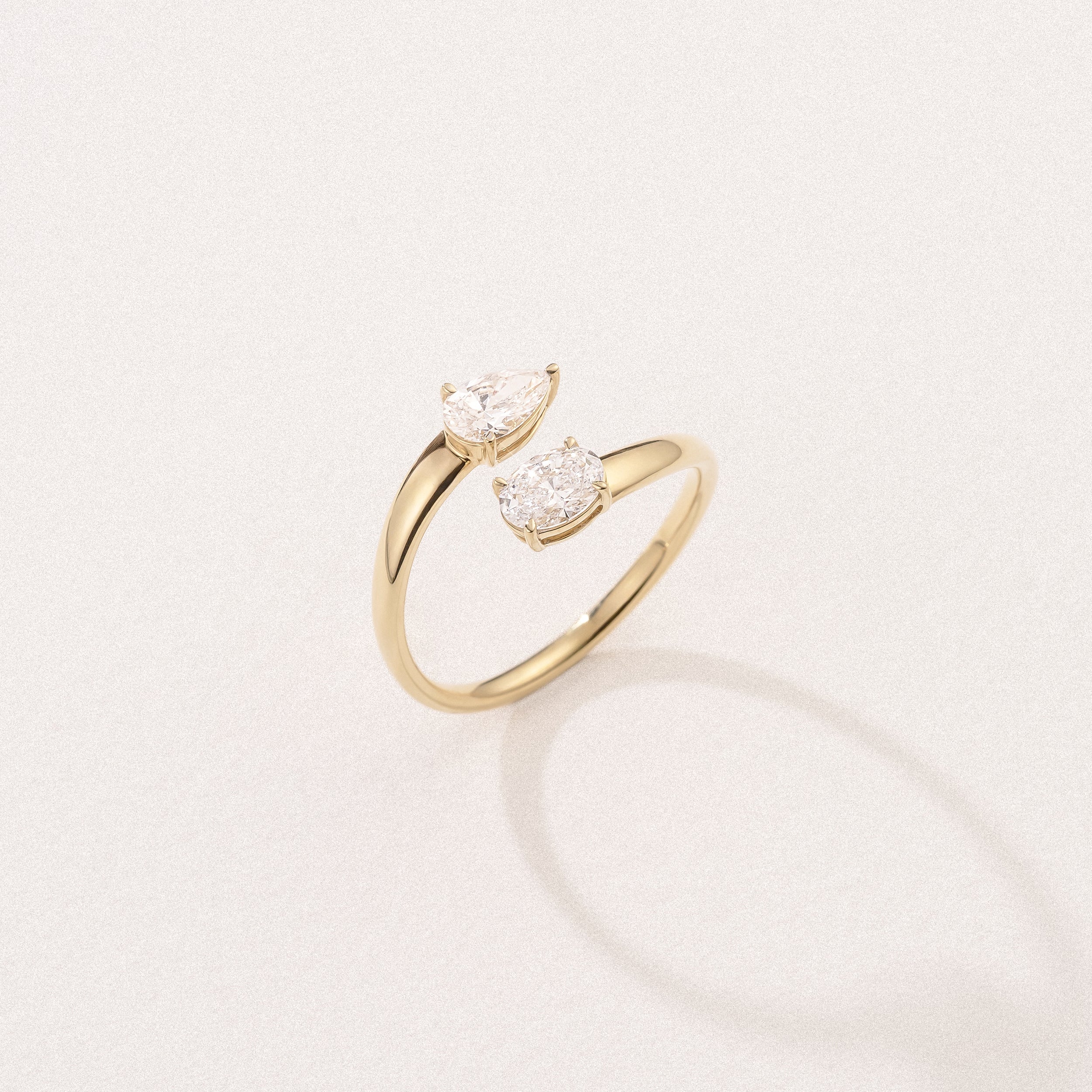 Affinity 0.80ct Oval and Pear Cut Lab Diamond 2 Stone Ring in 18K Yellow Gold - Image 8