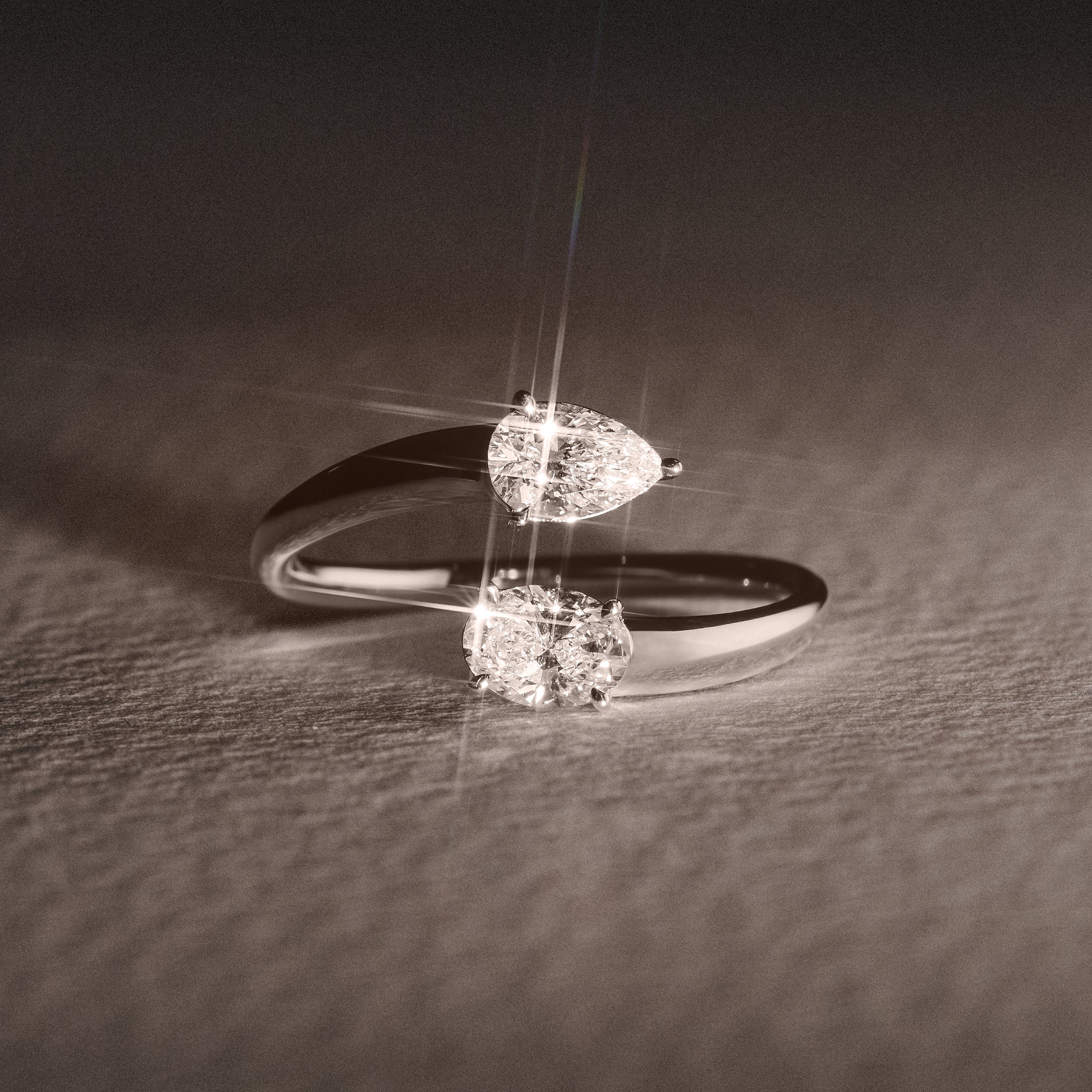 Affinity 0.80ct Oval and Pear Cut Lab Diamond 2 Stone Ring in Platinum - Image 6