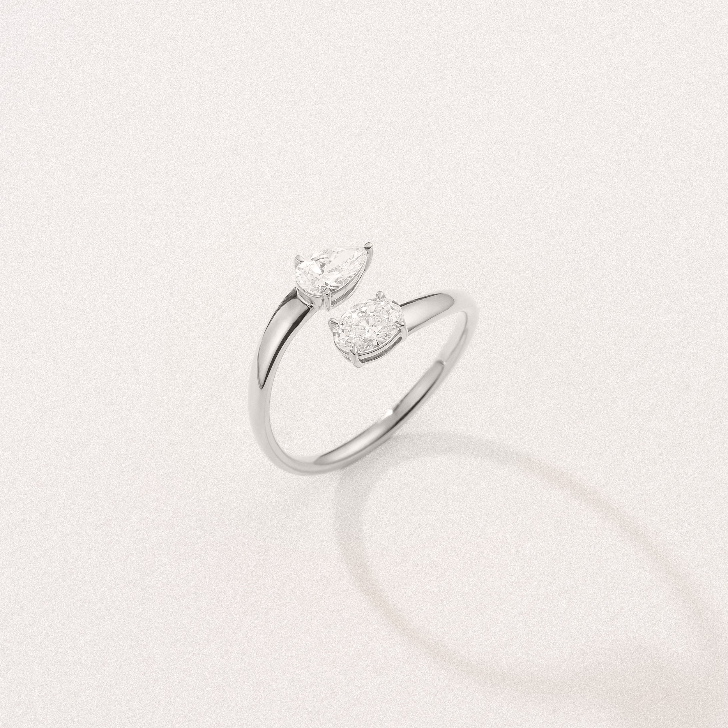 Affinity 0.80ct Oval and Pear Cut Lab Diamond 2 Stone Ring in Platinum - Image 8