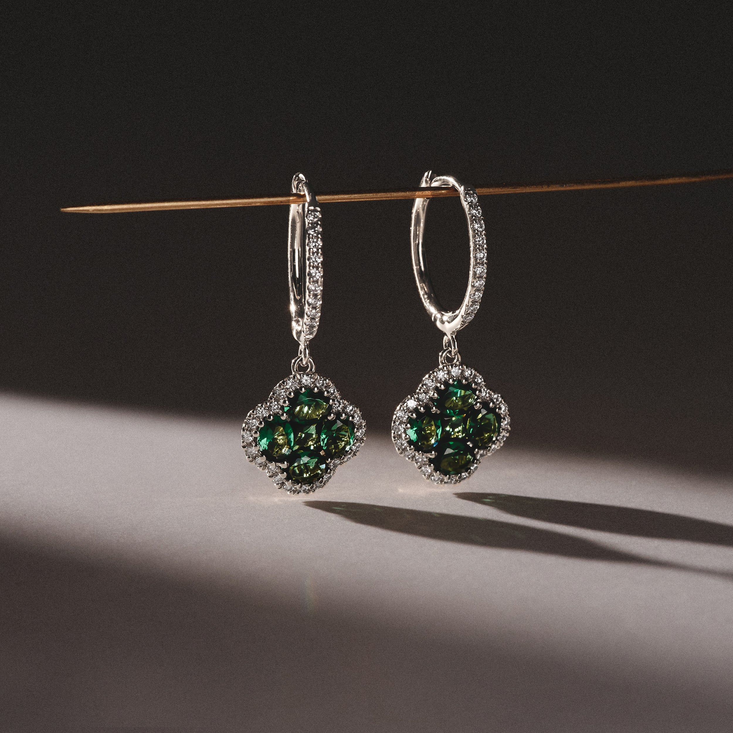 Alegria 1.50ct Lab Emerald Halo Earrings in Sterling Silver - Image 2