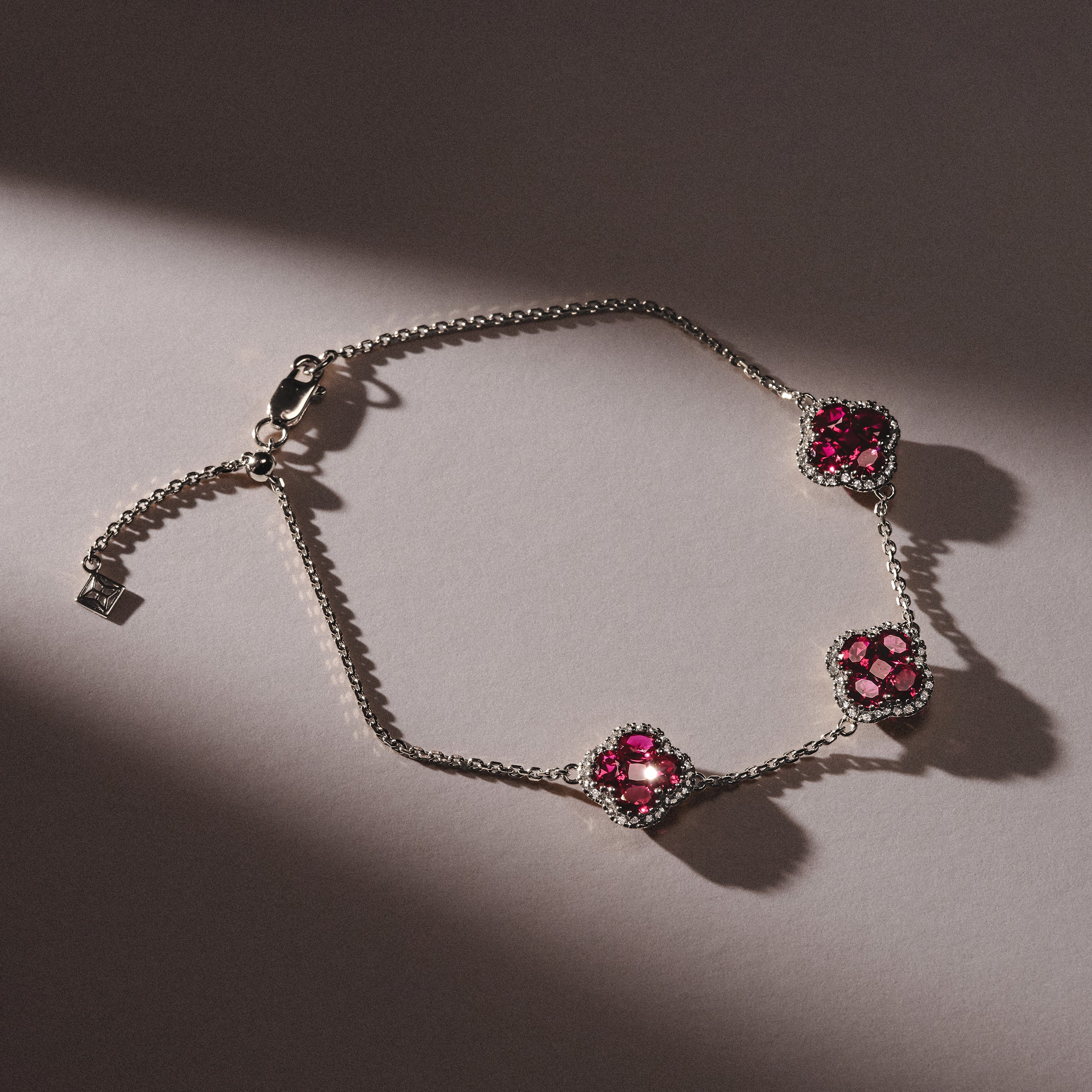 Alegria 2.70ct Lab Ruby 3 Clover Halo Bracelet in Sterling Silver - Image 2