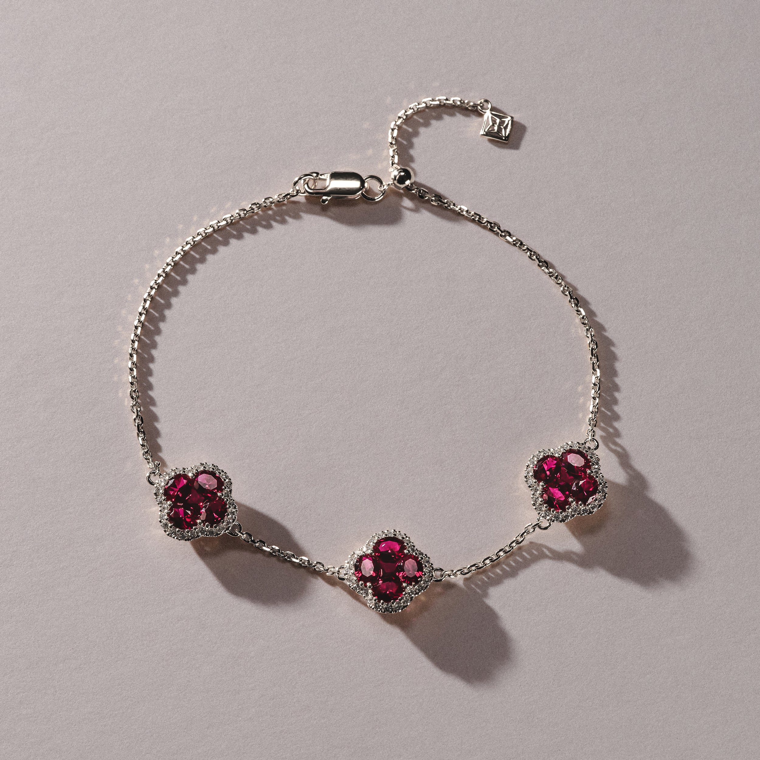 Alegria 2.70ct Lab Ruby 3 Clover Halo Bracelet in Sterling Silver - Image 3