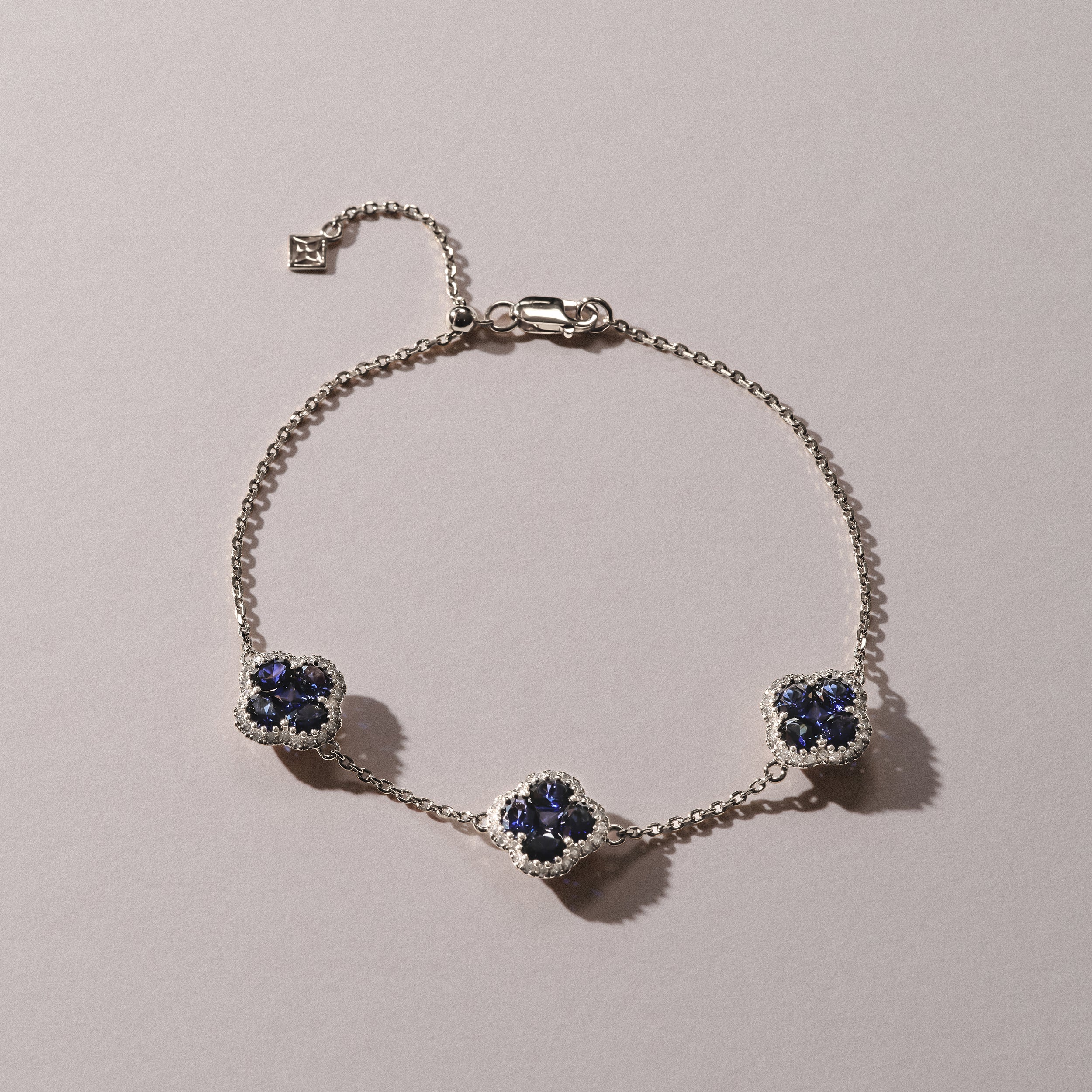 Alegria 3.00ct Lab Sapphire 3 Clover Halo Bracelet in Sterling Silver - Image 3
