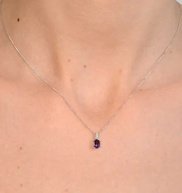 Amethyst 0.34CT And Diamond 9K White Gold Pendant Necklace - Image 2