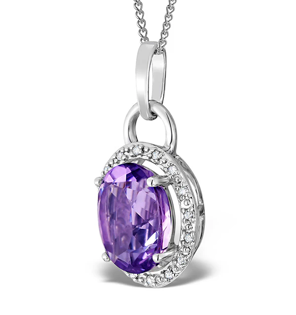Amethyst 2.34CT And Diamond 9K White Gold Pendant Necklace - Image 2