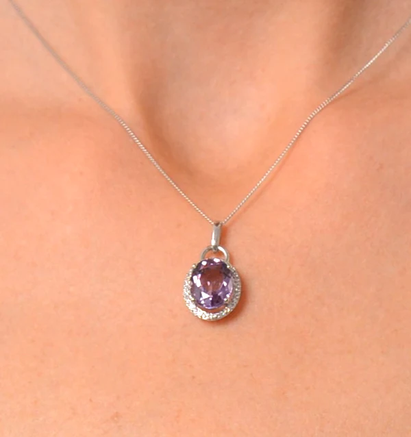 Amethyst 2.34CT And Diamond 9K White Gold Pendant Necklace - Image 4