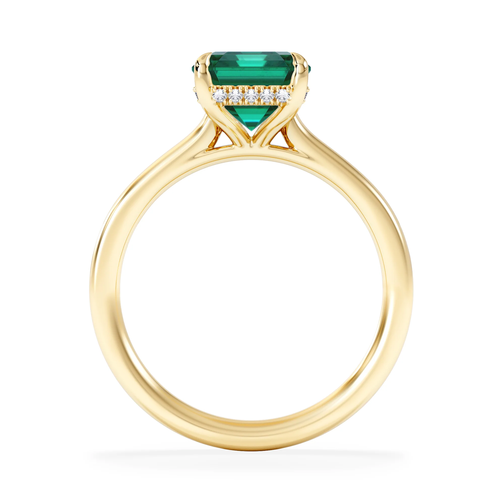 Amora Gem 2.00ct Emerald Cut Lab Emerald Hidden Halo Engagement Ring in 18K Yellow Gold - Image 3