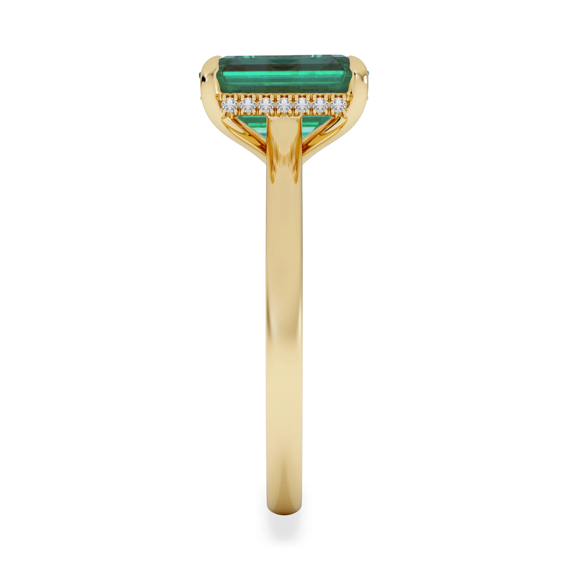 Amora Gem 2.00ct Emerald Cut Lab Emerald Hidden Halo Engagement Ring in 18K Yellow Gold - Image 5