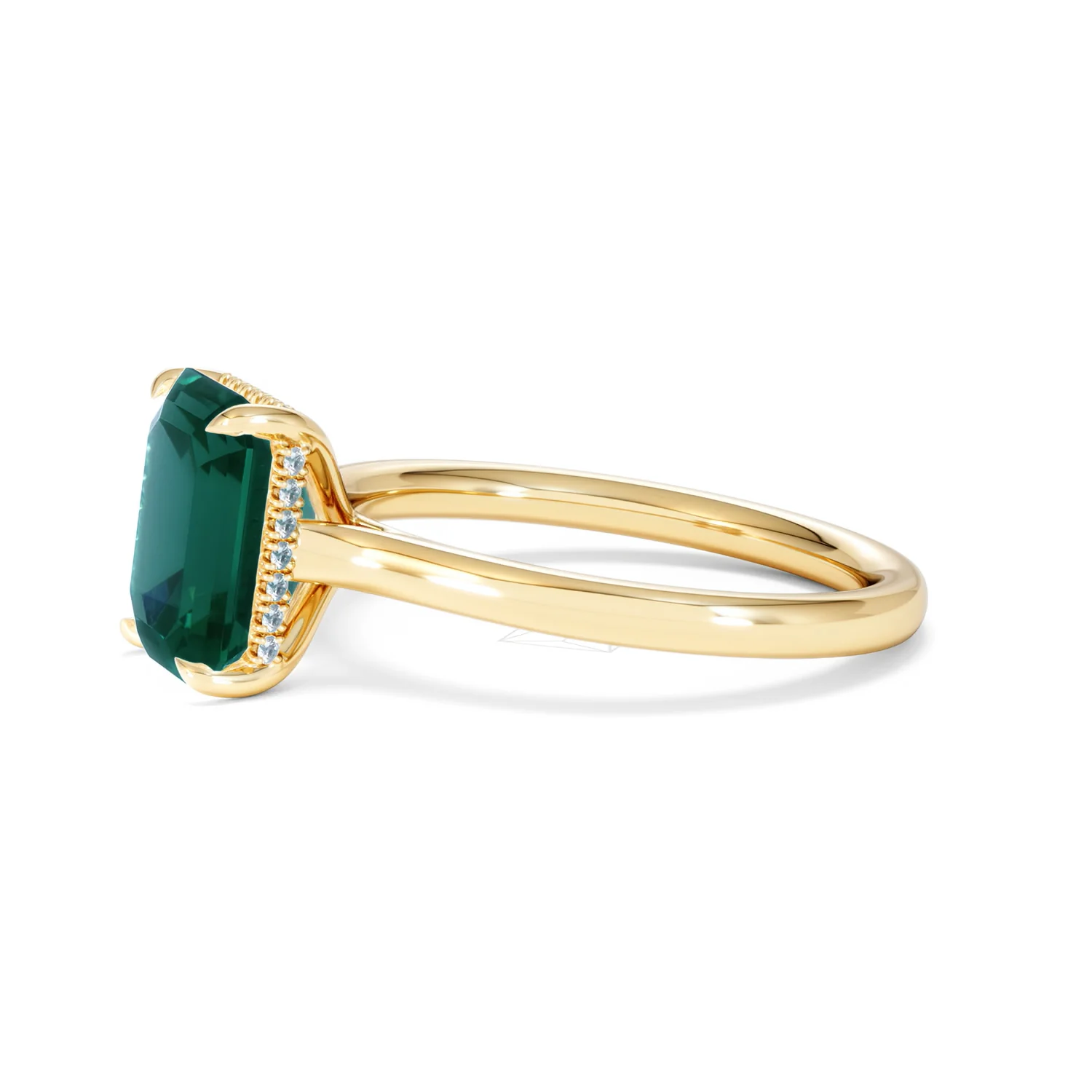 Amora Gem 2.00ct Emerald Cut Lab Emerald Hidden Halo Engagement Ring in 18K Yellow Gold - Image 74