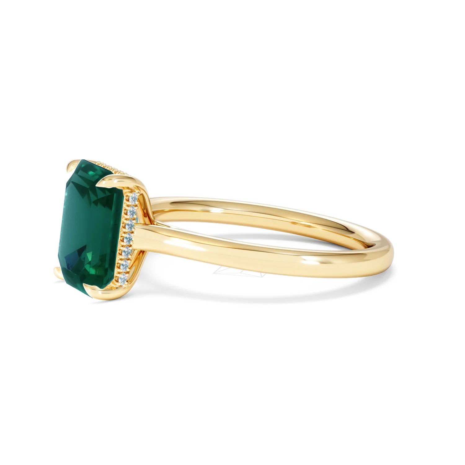Amora Gem 2.00ct Emerald Cut Lab Emerald Hidden Halo Engagement Ring in 18K Yellow Gold - Image 75