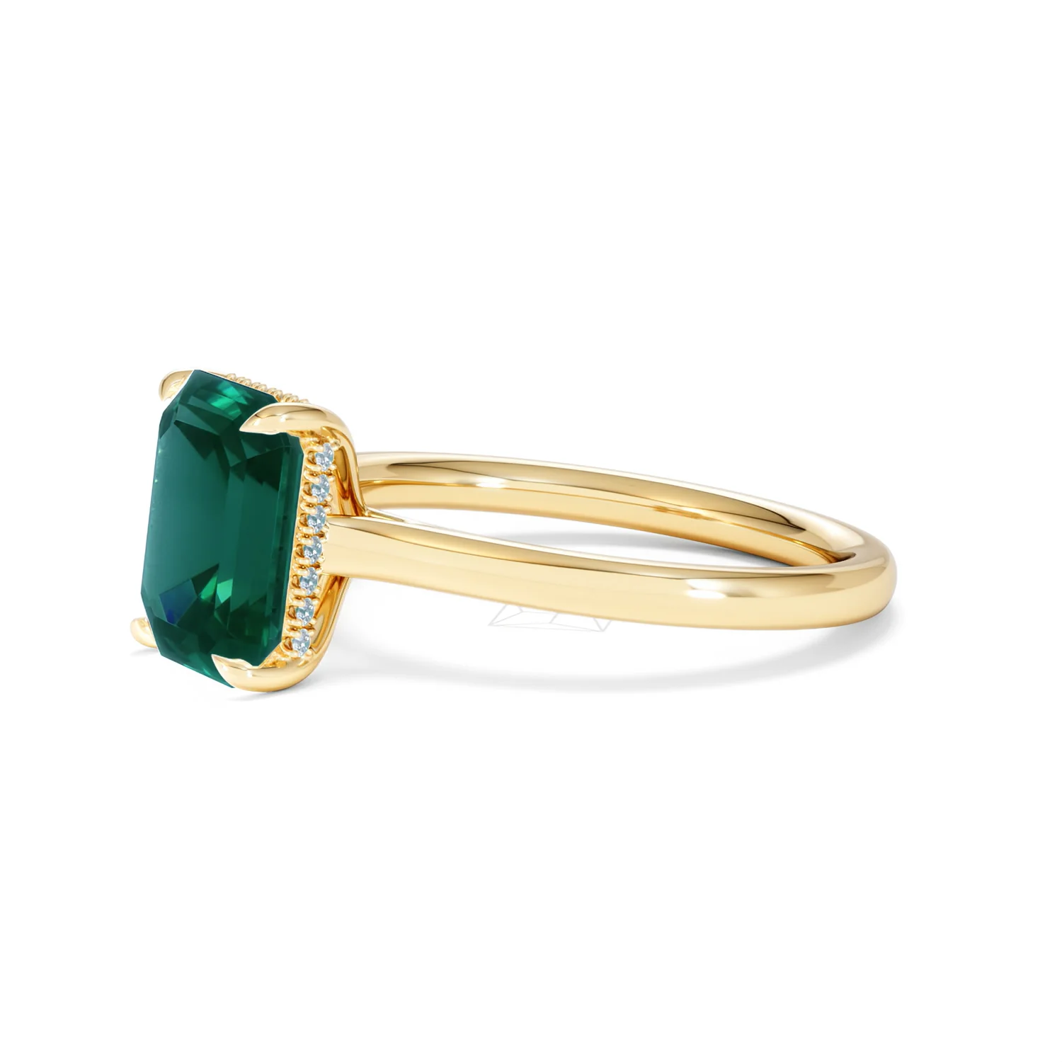 Amora Gem 2.00ct Emerald Cut Lab Emerald Hidden Halo Engagement Ring in 18K Yellow Gold - Image 76