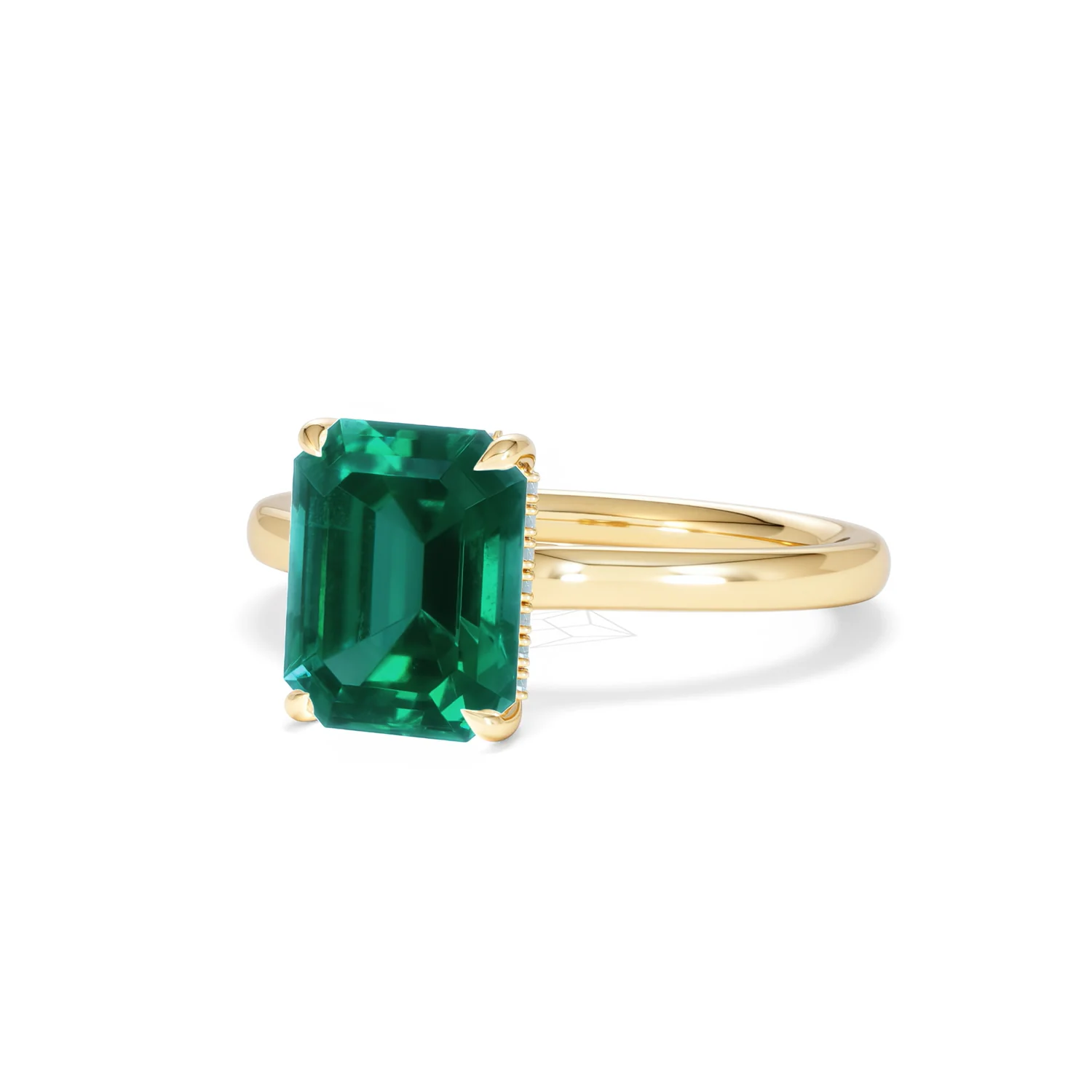 Amora Gem 2.00ct Emerald Cut Lab Emerald Hidden Halo Engagement Ring in 18K Yellow Gold - Image 84