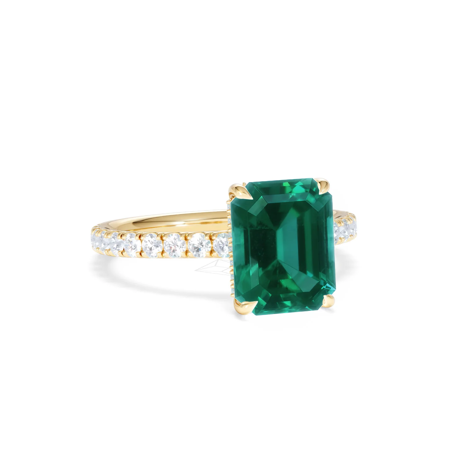 Amora Gem 2.00ct Emerald Cut Lab Emerald Hidden Halo Engagement Ring with Side Stones in 18K Yellow Gold - Image 13