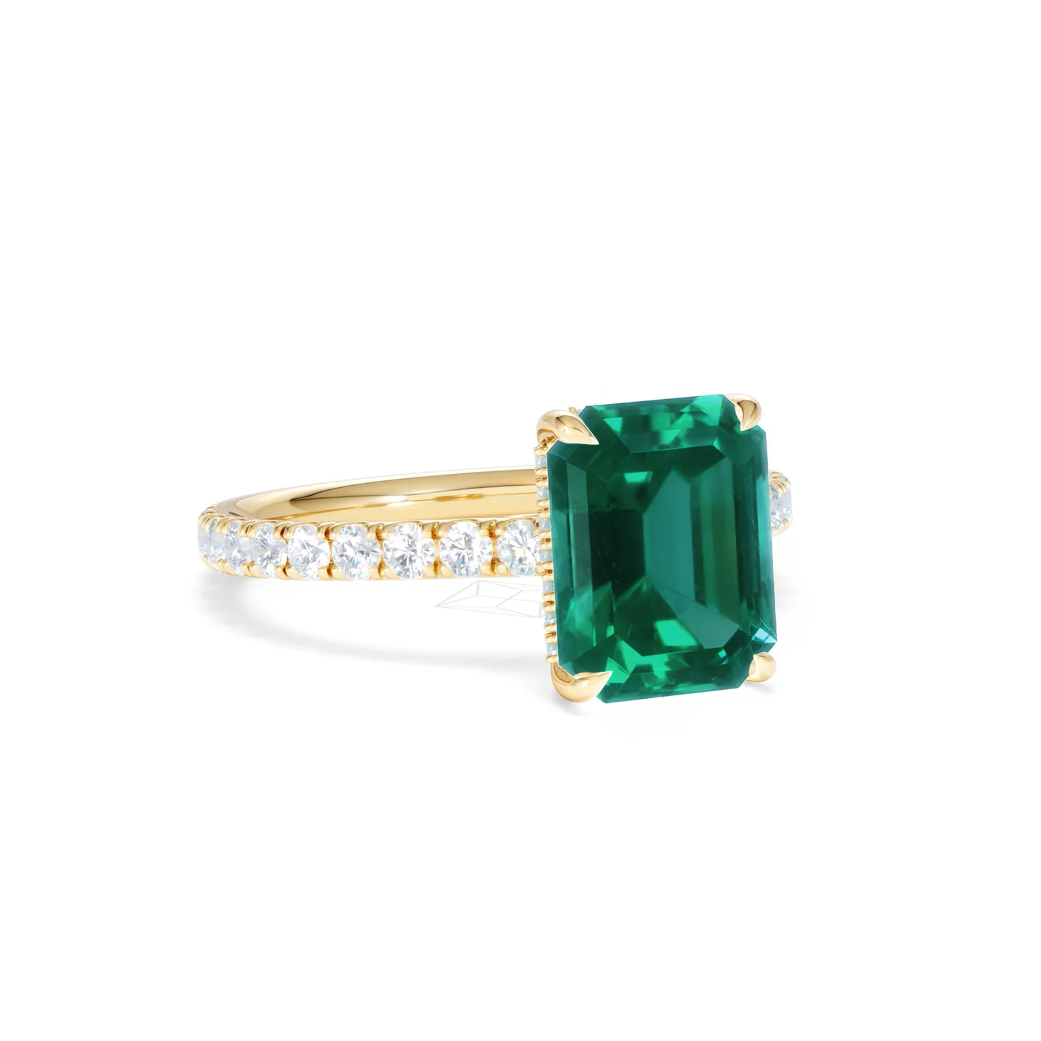 Amora Gem 2.00ct Emerald Cut Lab Emerald Hidden Halo Engagement Ring with Side Stones in 18K Yellow Gold - Image 14