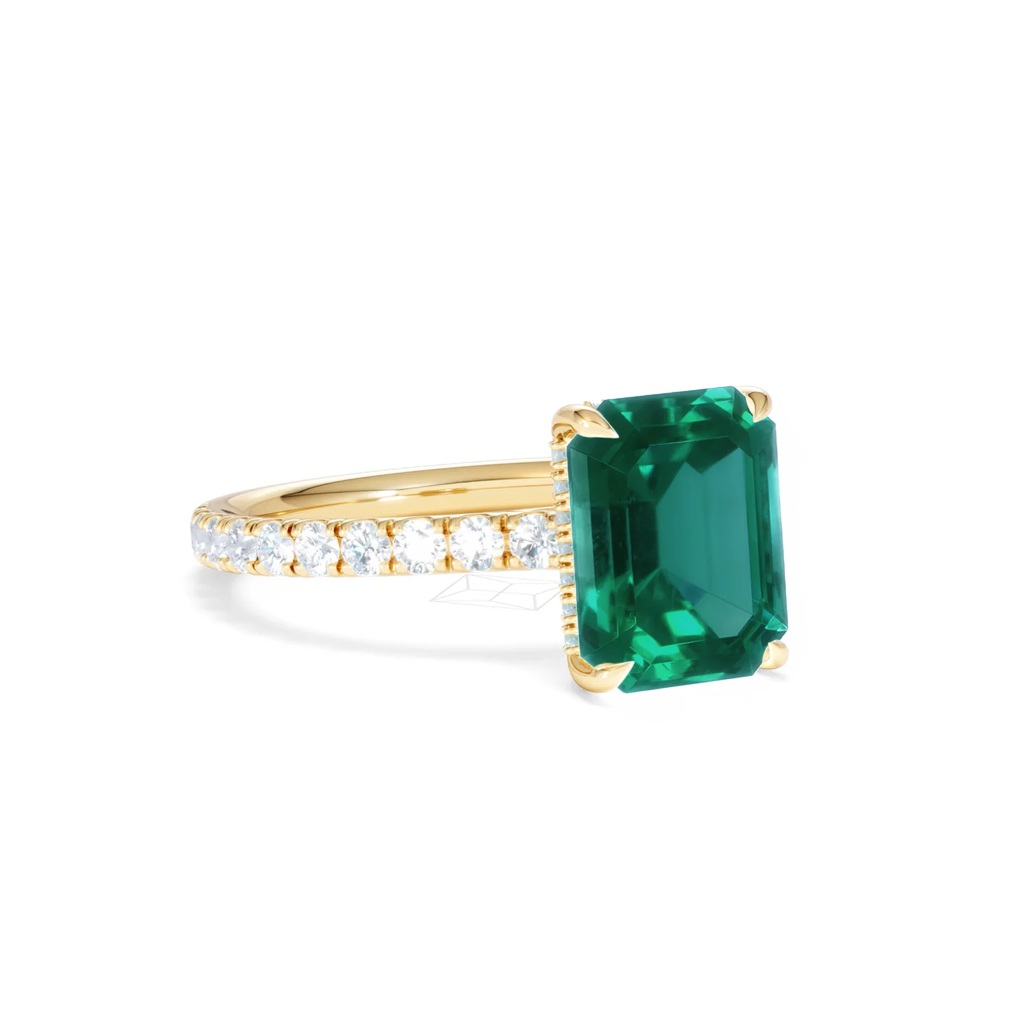 Amora Gem 2.00ct Emerald Cut Lab Emerald Hidden Halo Engagement Ring with Side Stones in 18K Yellow Gold - Image 15