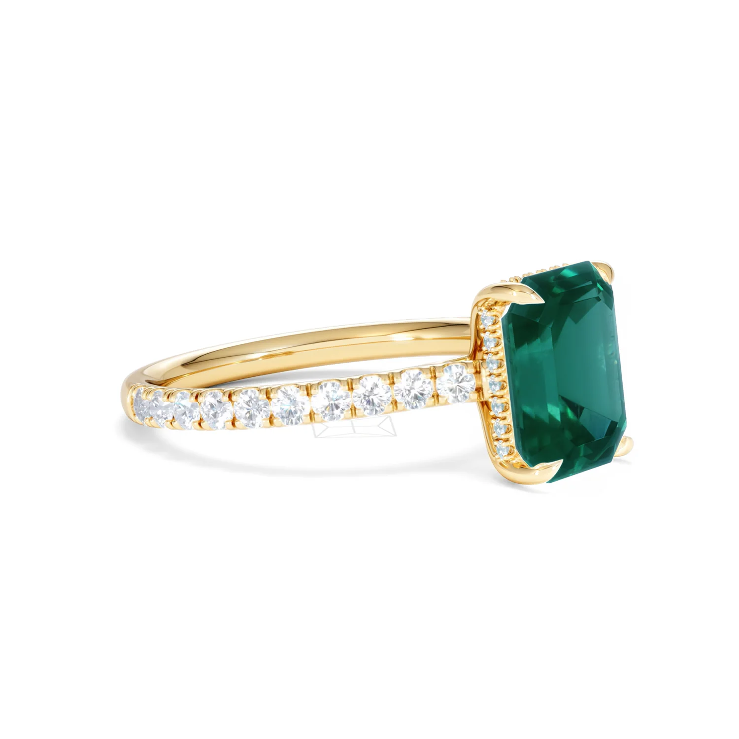 Amora Gem 2.00ct Emerald Cut Lab Emerald Hidden Halo Engagement Ring with Side Stones in 18K Yellow Gold - Image 20